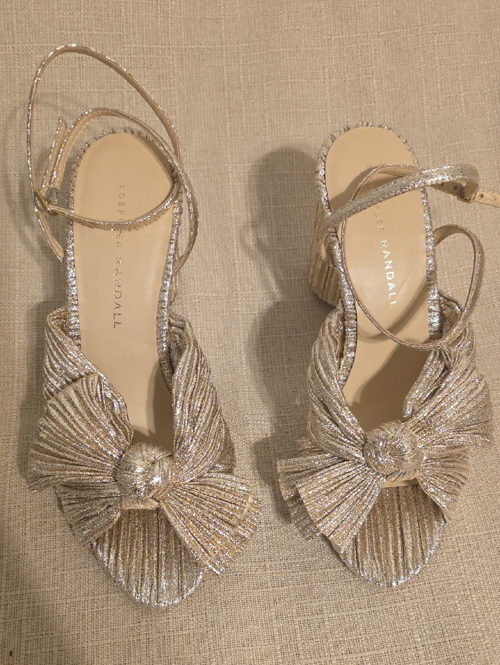 Loeffler Randall Metallic Gold Knotted Slingback Heels Size 7.5